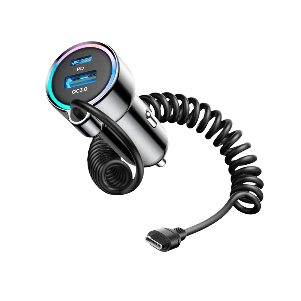 USB-C Wired Car Charger Joyroom JR-CL07, 90W, 3A, 1 x USB-A - 1 x USB-C, Black
