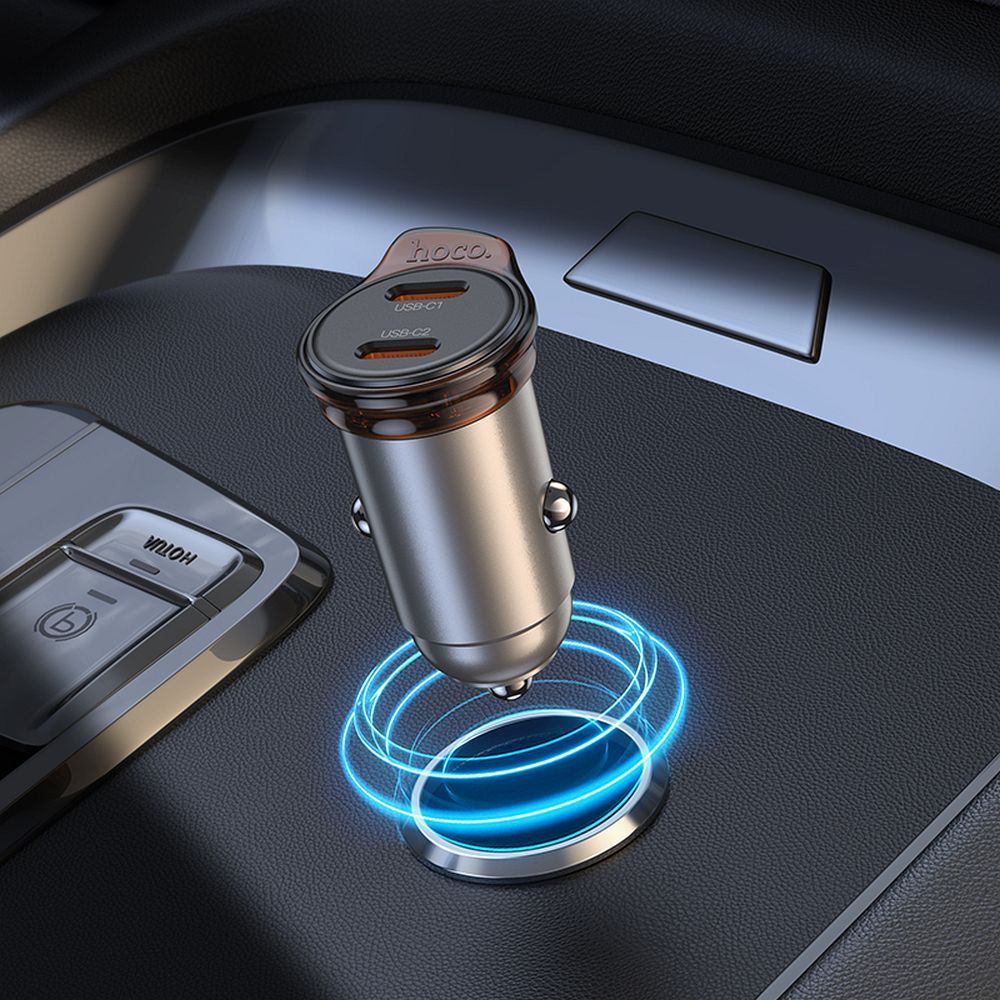 HOCO NZ16B Car Charger, 45W, 3A, 2 x USB-C, Gray