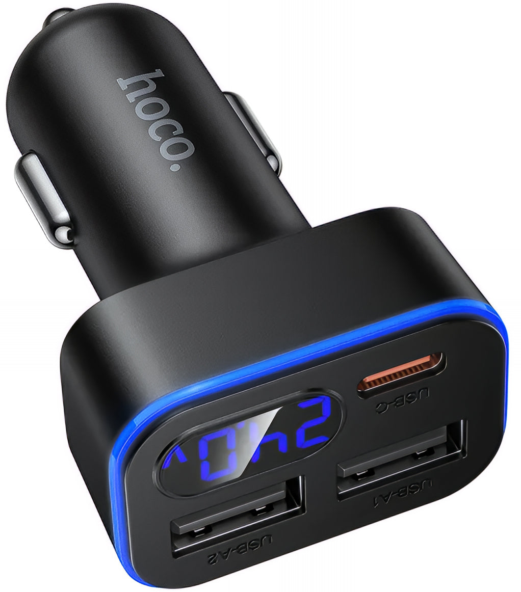HOCO Z63A Display Car Charger, 42W, 3A, 1 x USB-C - 2 x USB-A, Black