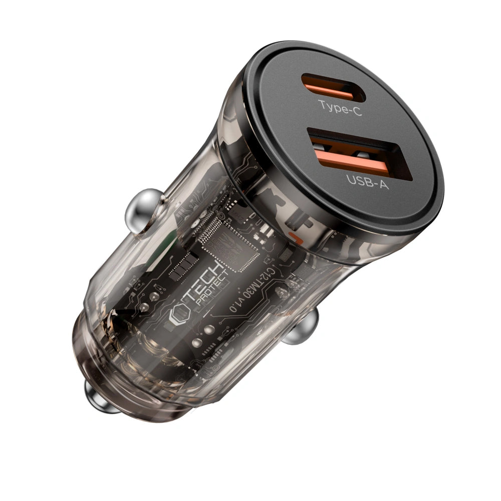 Tech-Protect CC01 Car Charger, 45W, 5A, 1 x USB-A - 1 x USB-C, Black