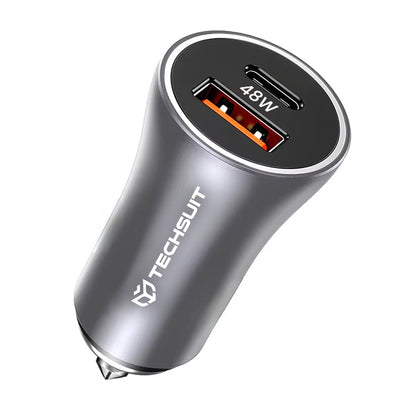 Techsuit C3 RescueVolt Car Charger, 48W, 3A, 1 x USB-A - 1 x USB-C, Gray
