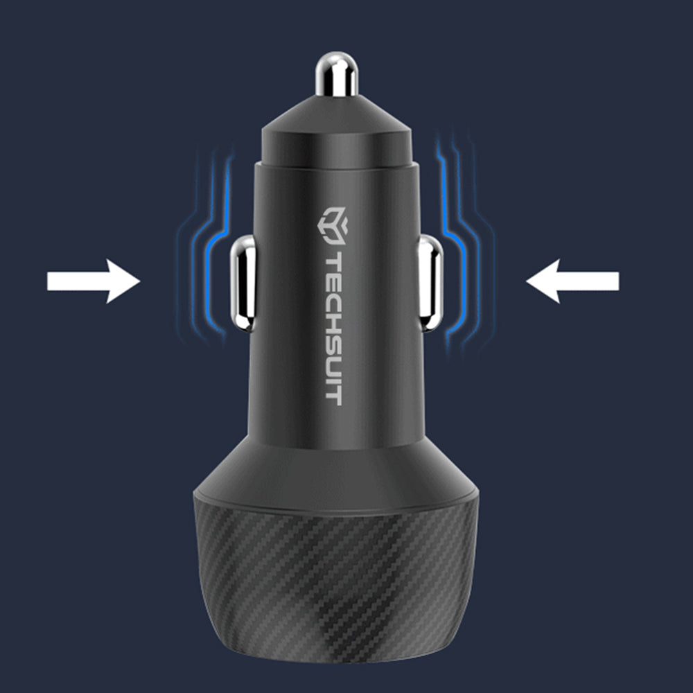 Techsuit C7 CarbonVolt Car Charger, 48W, 3A, 1 x USB-A - 1 x USB-C, Black
