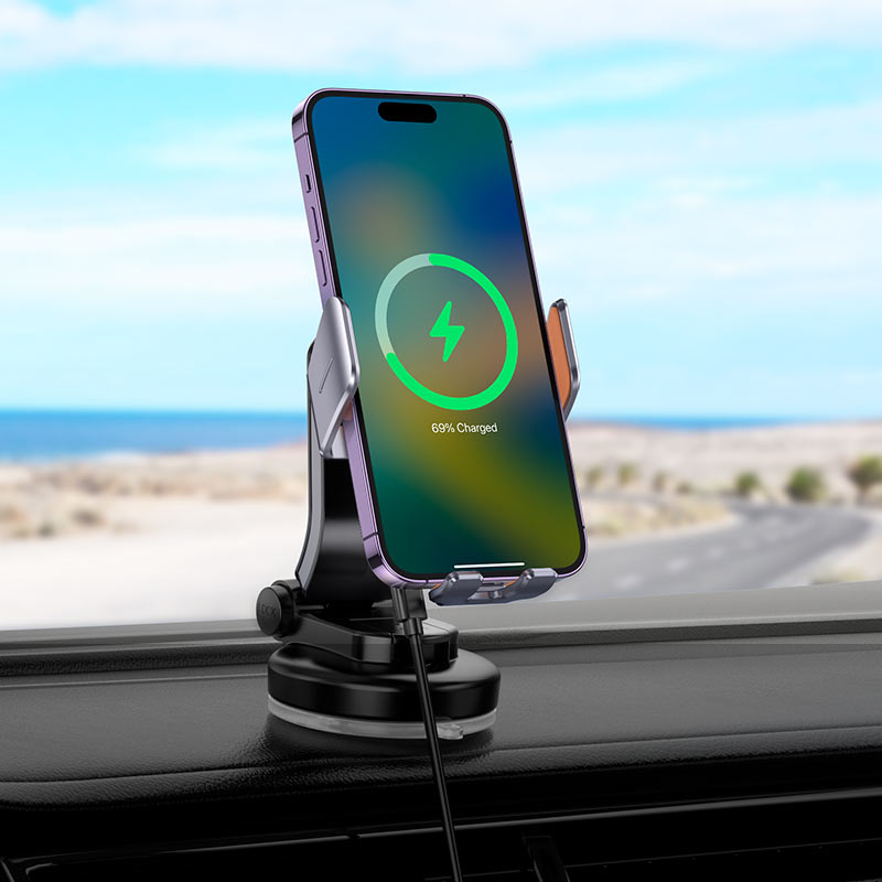 HOCO HW8 Wireless Car Charger, 15W, 1.67A, Black
