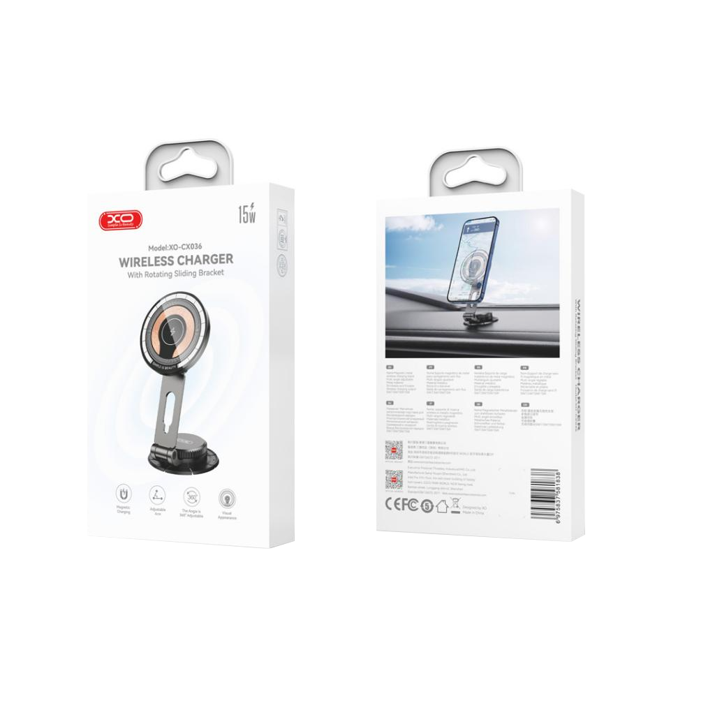 XO Design CX036 Wireless Car Charger, 15W, 1.67A, Black