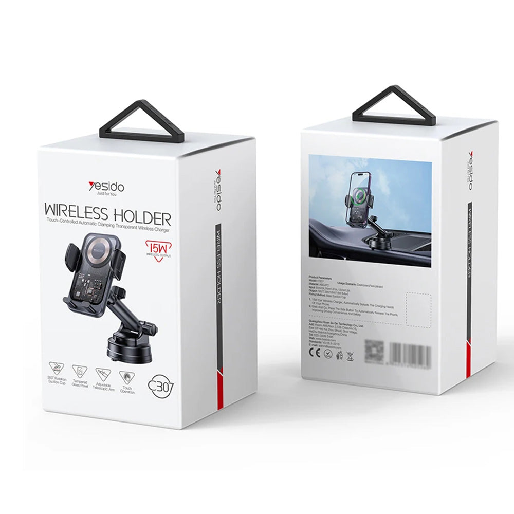 Yesido C307 Wireless Car Charger, 15W, 1.67A, Black