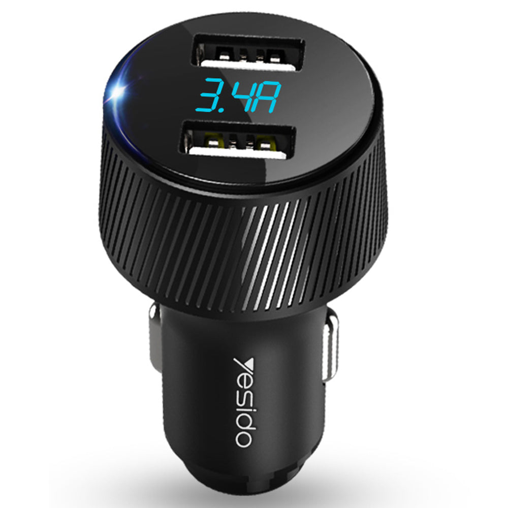 Yesido Y31 Auto Charger Display, 18W, 3A, 2 x USB-A, Black