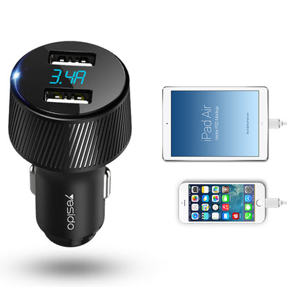 Yesido Y31 Auto Charger Display, 18W, 3A, 2 x USB-A, Black