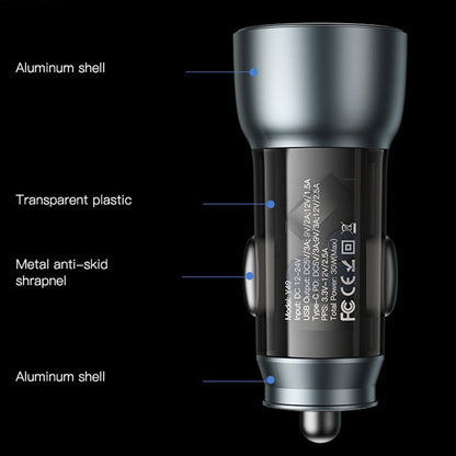 Yesido Y49 Car Charger, 30W, 3A, 1 x USB-A - 1 x USB-C, Grey