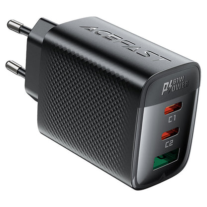 Acefast A108 Network Charger, 67W, 3A, 1 x USB-A - 2 x USB-C, Black