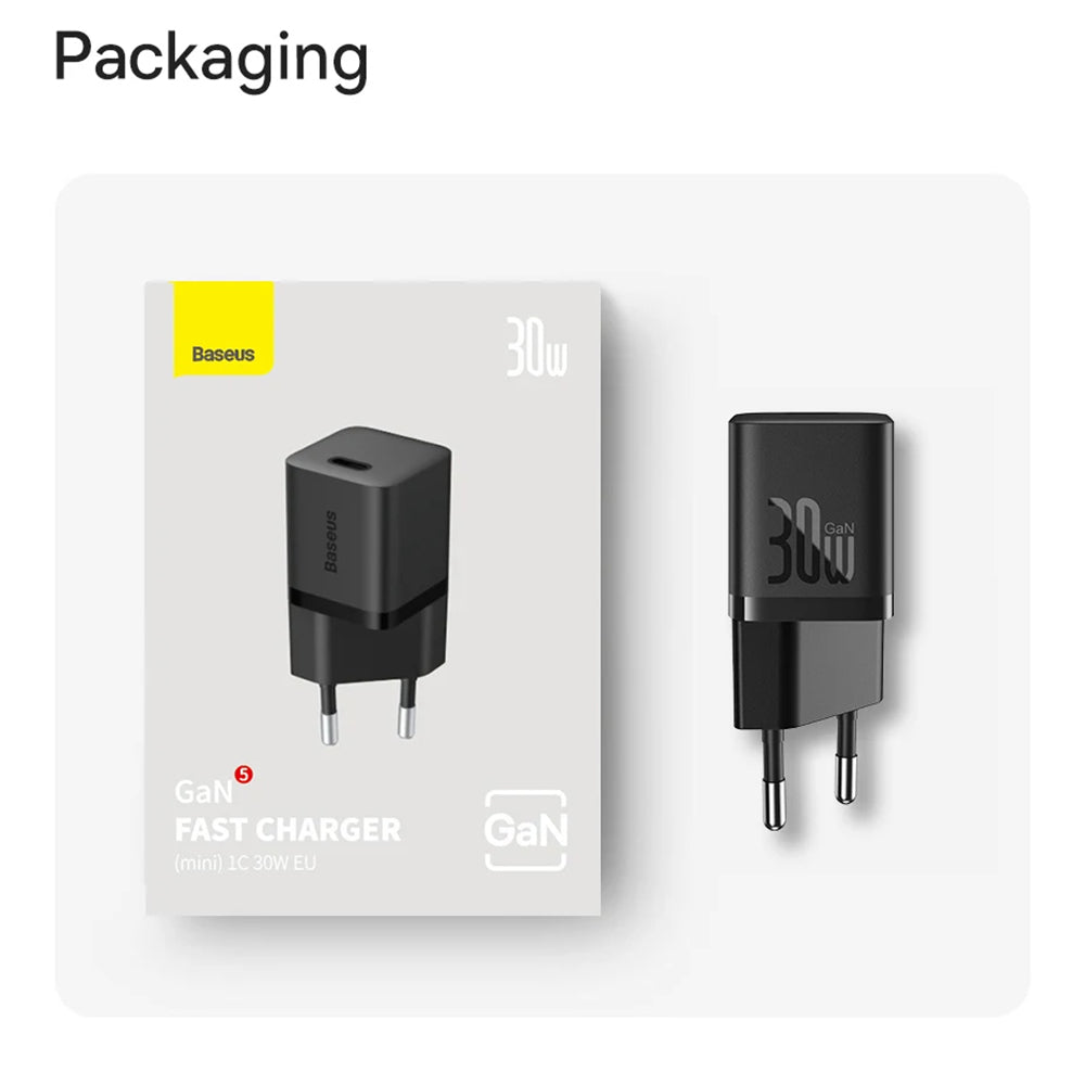 Baseus GaN Mini 1C Network Charger, 30W, 3A, 1 x USB-C, Blue CCGN070603