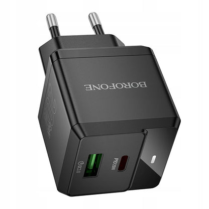 Borofone BN19 Intenso Network Charger, 20W, 3A, 1 x USB-A - 1 x USB-C, Black