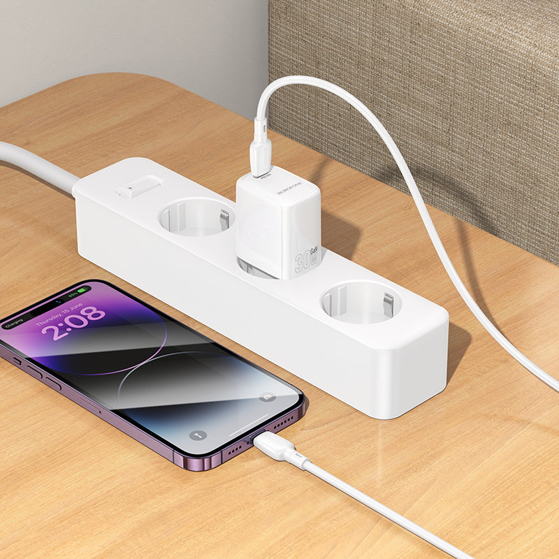 Borofone BN28 Fuente Network Charger, 30W, 3A, 1 x USB-C, White