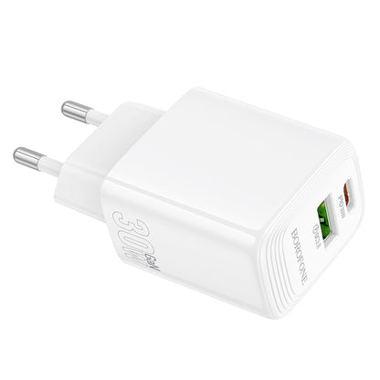 Borofone BN29 Fuente Network Charger, 30W, 3A, 1 x USB-A - 1 x USB-C, White