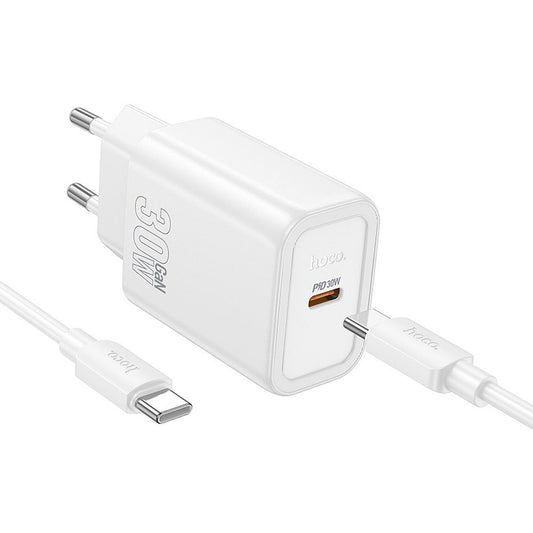 Network Charger with USB-C Cable HOCO N62, 30W, 3A, 1 x USB-C, White