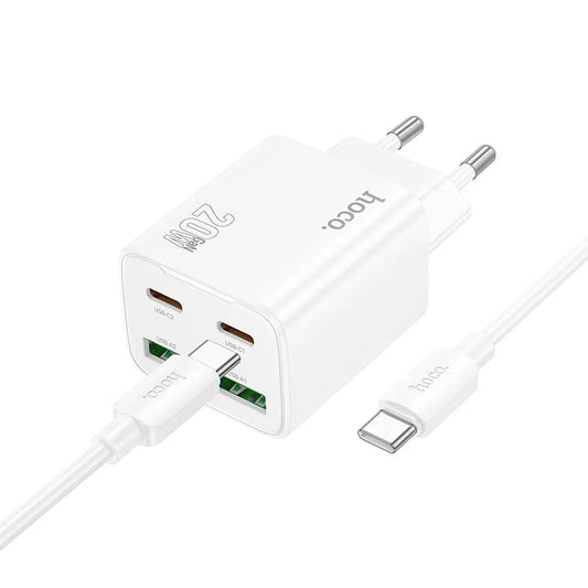 Network Charger with USB-C Cable HOCO N55, 20W, 3A, 2 x USB-A - 2 x USB-C, White