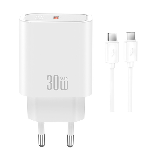 XO Design CE41 USB-C Cable Wall Charger, 30W, 3A, 1 x USB-C, White