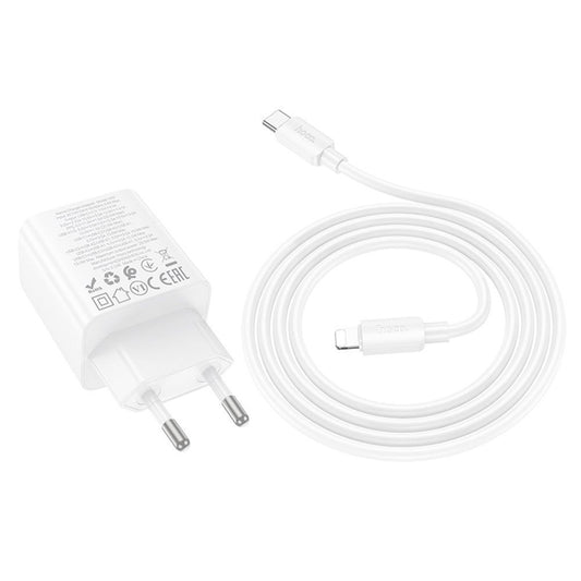 Network Charger with Lightning Cable HOCO N56, 30W, 3A, 2 x USB-A - 2 x USB-C, White