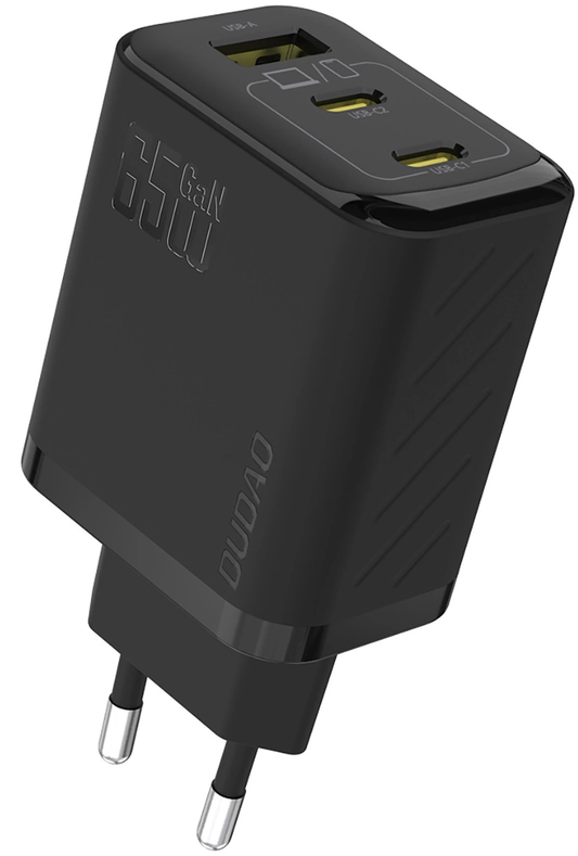 Dudao A29C USB-C Cable Wall Charger, 65W, 3.25A, 1 x USB-A - 2 x USB-C, Black