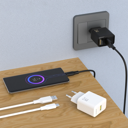 Dudao A23TEU USB-C Cable Wall Charger, 12W, 2.4A, 1 x USB-A, Black