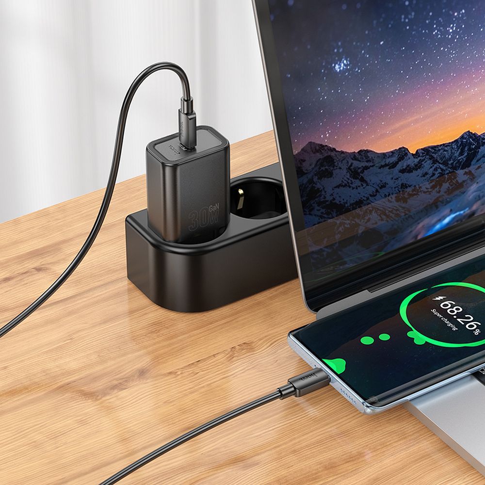 Network Charger with USB-C Cable HOCO N62, 30W, 3A, 1 x USB-C, Black