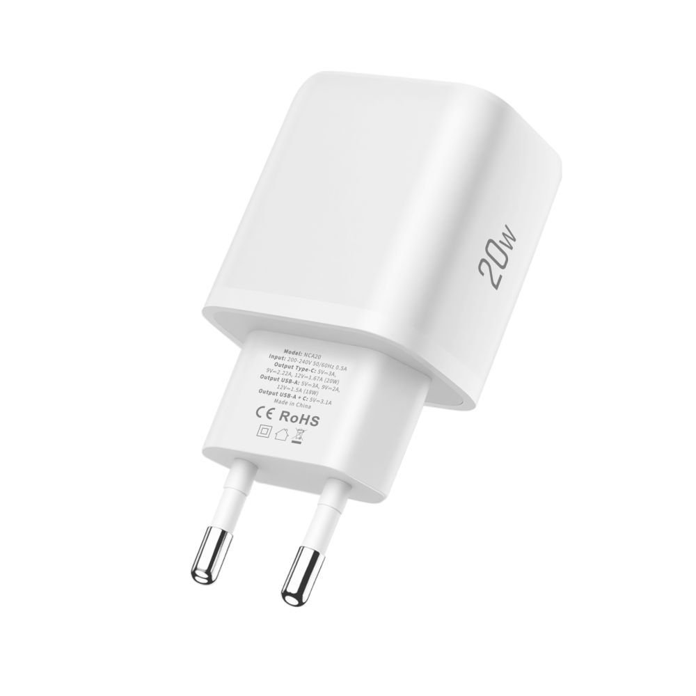 Tech-Protect NCA20 Lightning Cable Wall Charger, 20W, 3A, 1 x USB-A - 1 x USB-C, White