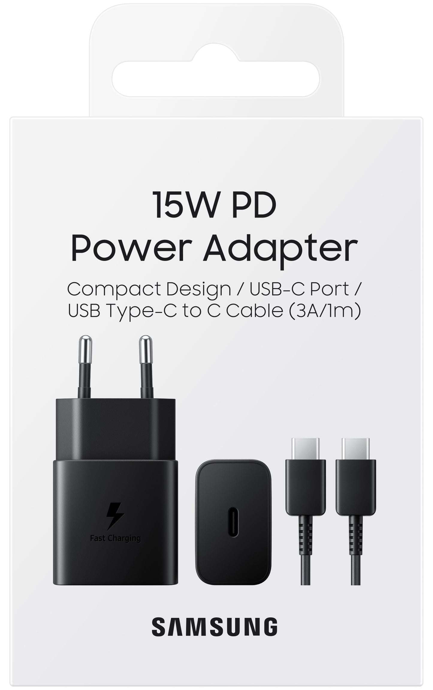 Samsung USB-C Network Charger with USB-C Cable, 15W, 2A, 1 x USB-C, Black EP-T1510XBEGEU
