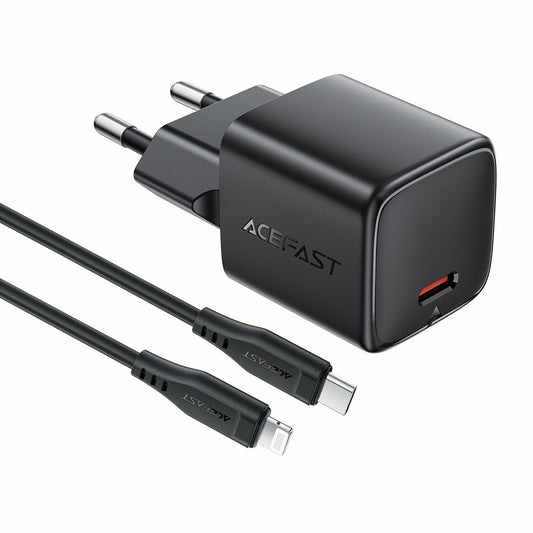 Acefast A118 Lightning Cable Wall Charger, 30W, 3A, 1 x USB-C, Black