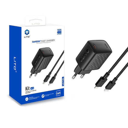 Network Charger with Lightning Cable Lito LC13L, 20W, 3A, 1 x USB-C, Black