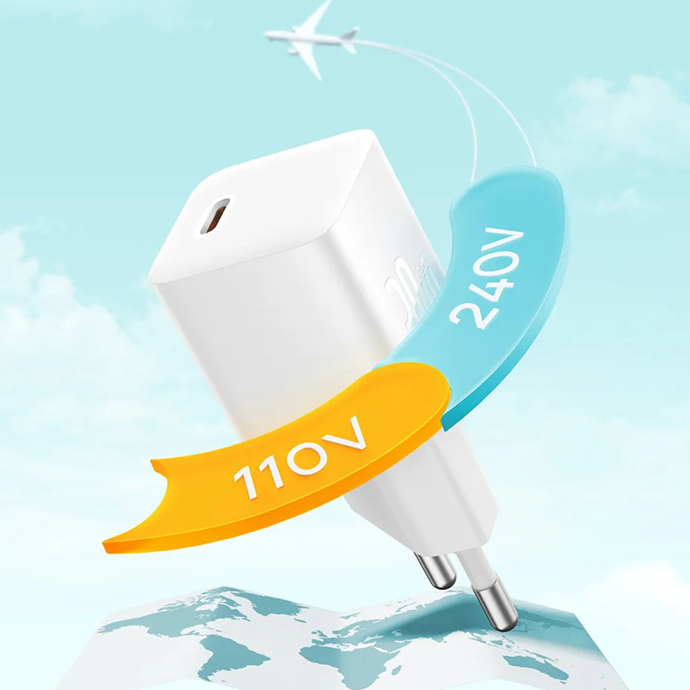 Network Charger with USB-C Cable Baseus GaN Mini 1C, 30W, 3A, 1 x USB-C, Blue P10110902313-00