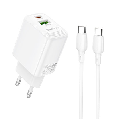 Network Charger with USB-C Cable Borofone BN27 Fuente, 20W, 3A, 1 x USB-A - 1 x USB-C, White