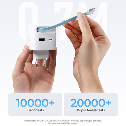 Cuktech USB-C Cable Wall Charger, 67W, 3.25A, 1 x USB-A - 1 x USB-C, White CUKA653WEUWT