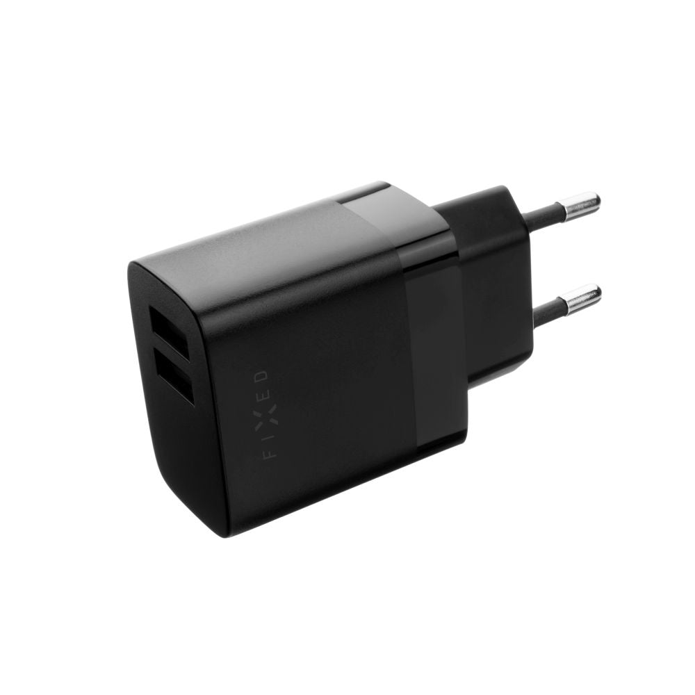 Fixed USB-C Network Charger with Cable, 17W, 3A, 2 x USB-A, Black