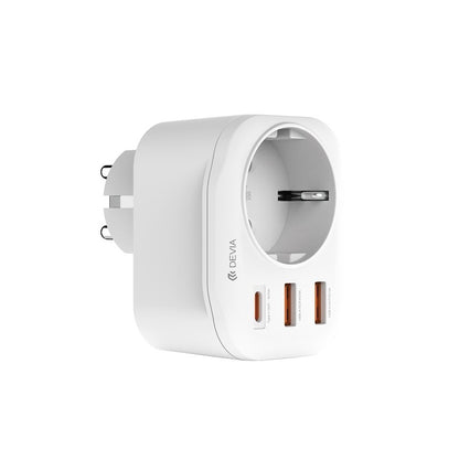 DEVIA WW09-F-PD Network Charger, 20W, 3A, 2 x USB-A - 1 x USB-C - 1 x Schuko, White
