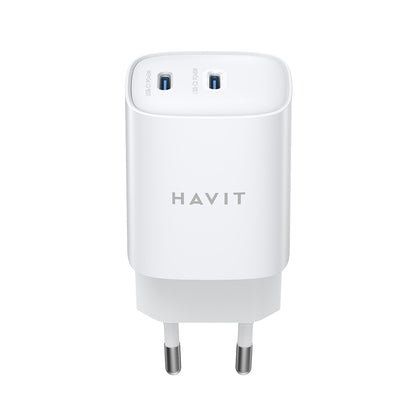HAVIT UC45W Network Charger, 45W, 3A, 2 x USB-C, White