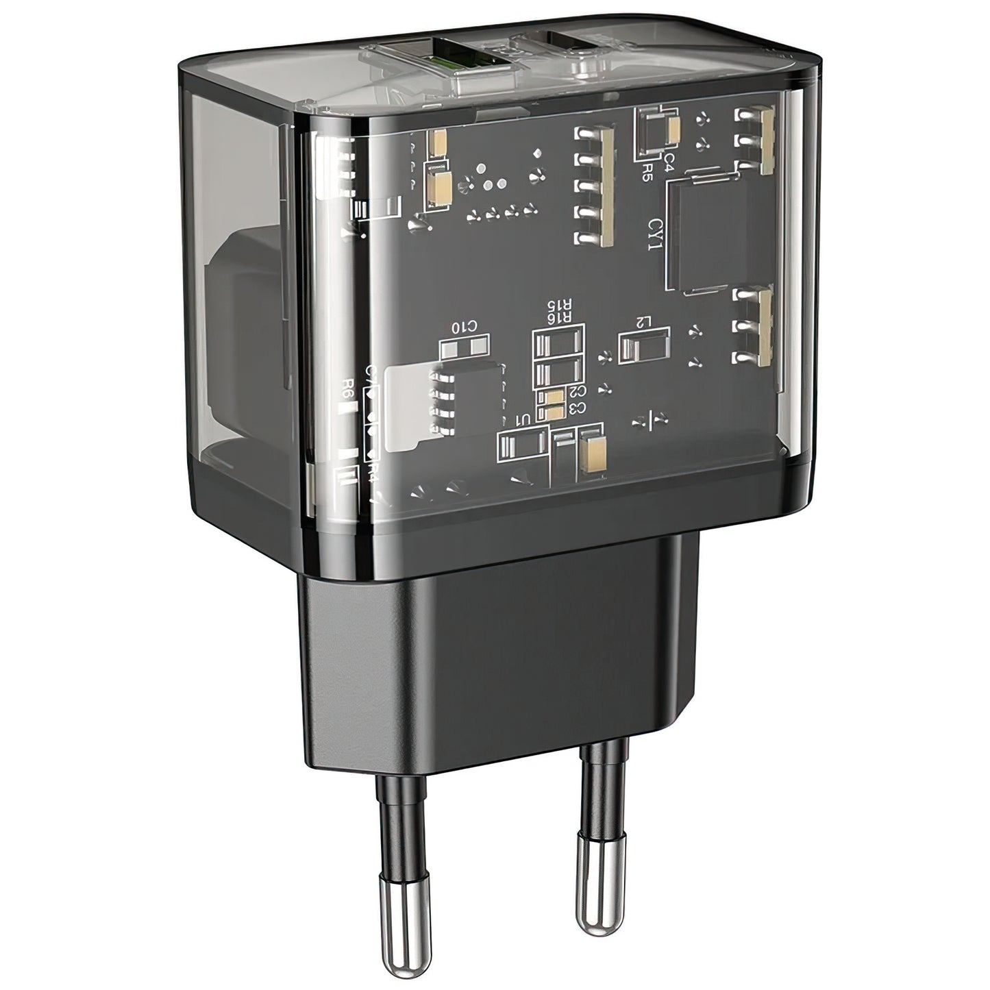 HOCO N34 Network Charger, 20W, 3A, 1 x USB-A - 1 x USB-C, Transparent
