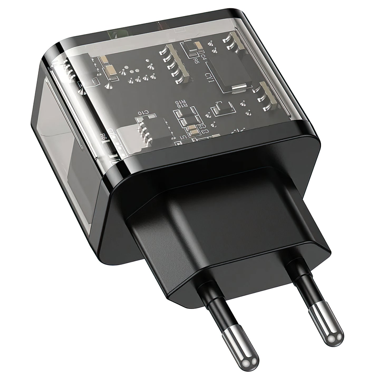 HOCO N34 Network Charger, 20W, 3A, 1 x USB-A - 1 x USB-C, Transparent