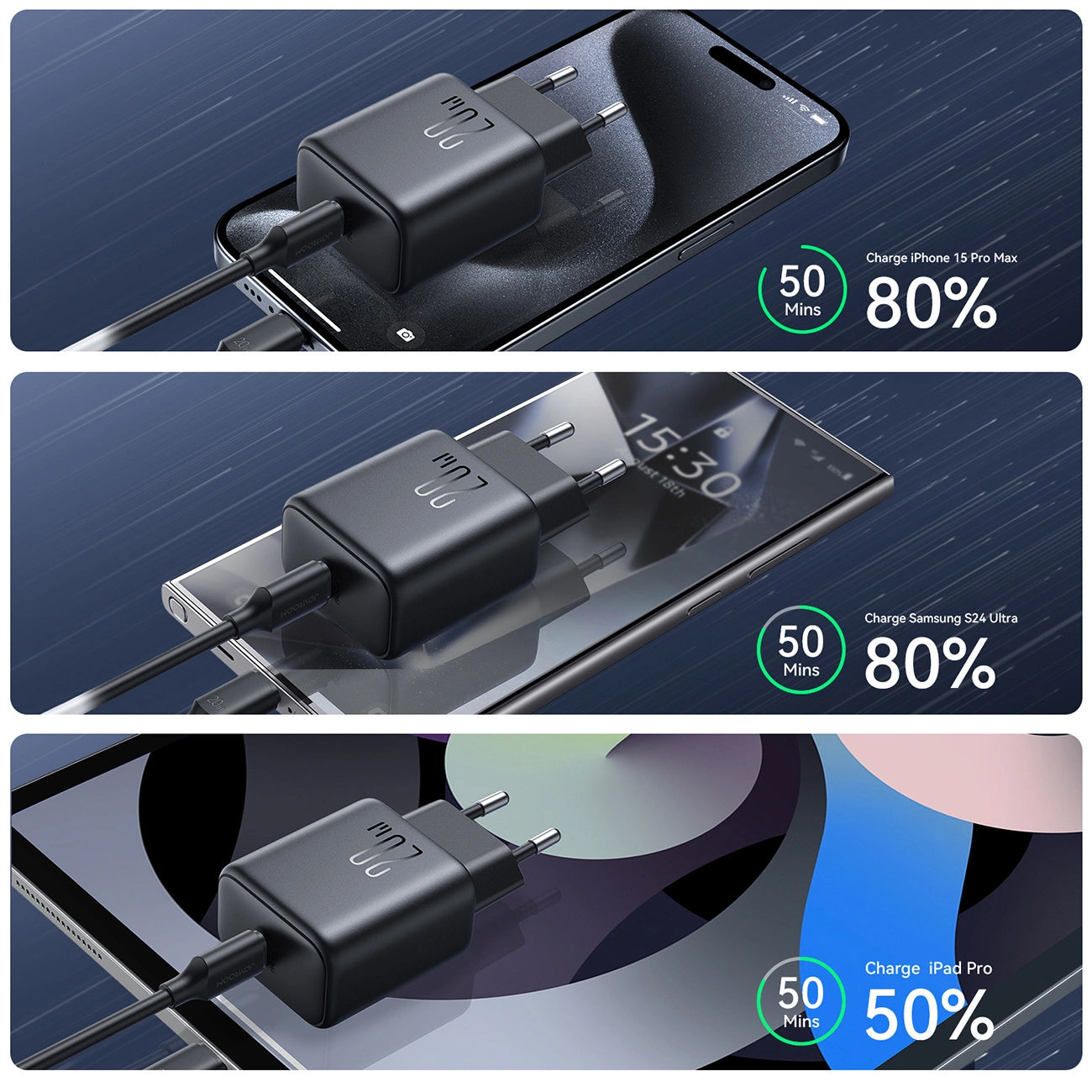 Joyroom JR-TCF20 Network Charger, 20W, 3A, 1 x USB-C, Black