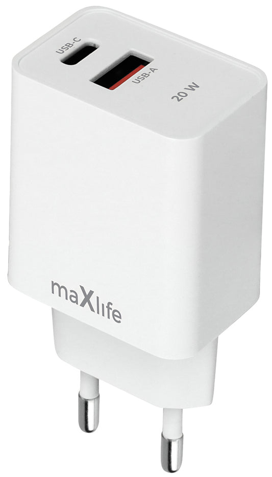 MaXlife MXTC-13-20AC Network Charger, 20W, 3A, 1 x USB-A - 1 x USB-C, White