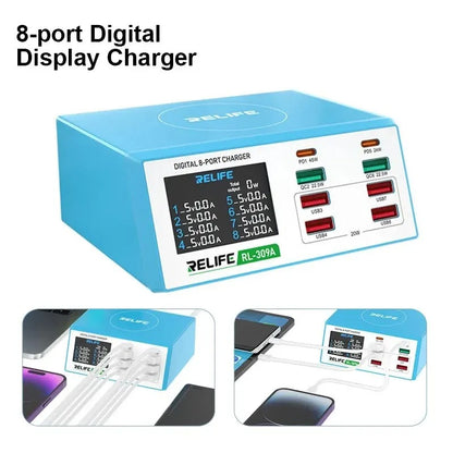 Network Charger Relife RL-309A, 100W, 4.5A, 2 x USB-C - 6 x USB-A, Blue 