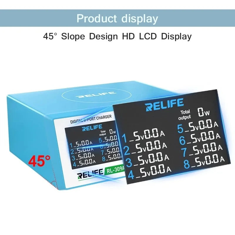 Network Charger Relife RL-309A, 100W, 4.5A, 2 x USB-C - 6 x USB-A, Blue 
