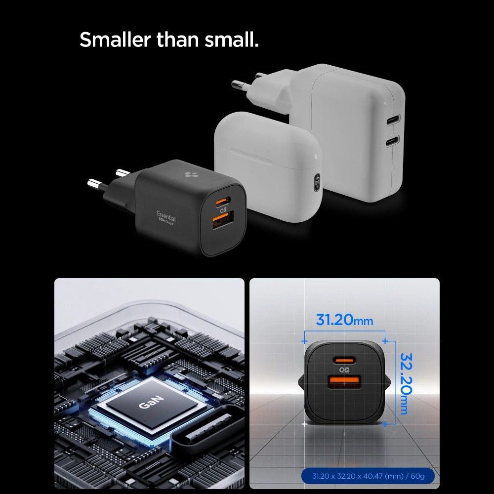 Spigen Essential Network Charger, 35W, 3A, 1 x USB-A - 1 x USB-C, White