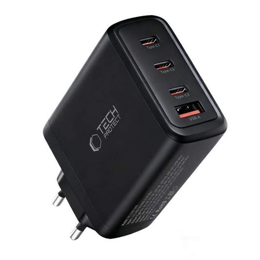 Tech-Protect NC120W-GAN Network Charger, 120W, 5A, 1 x USB-A - 3 x USB-C, Black