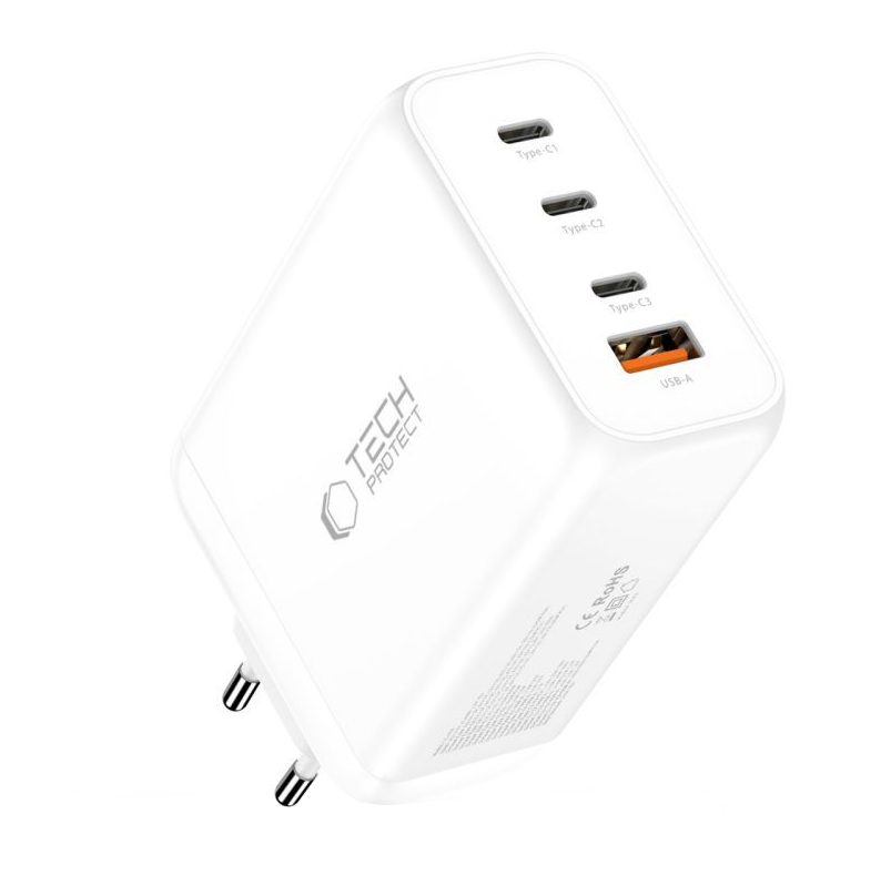 Tech-Protect NC240W-GAN Network Charger, 240W, 5A, 1 x USB-A - 3 x USB-C, White