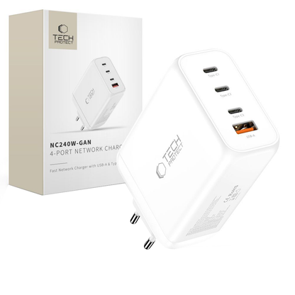 Tech-Protect NC240W-GAN Network Charger, 240W, 5A, 1 x USB-A - 3 x USB-C, White