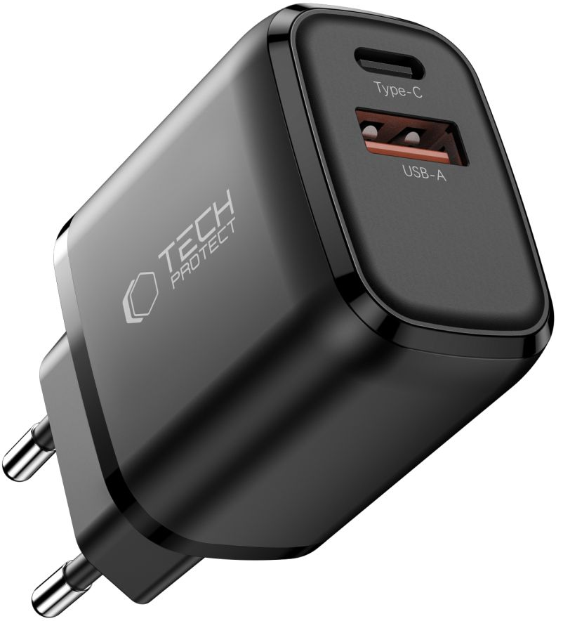 Tech-Protect NCA45W Network Charger, 45W, 3A, 1 x USB-A - 1 x USB-C, Black