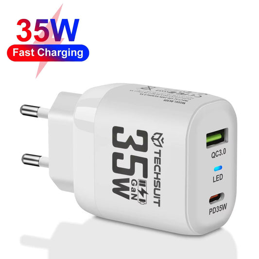 Techsuit CHPD174 Network Charger, 35W, 3A, 1 x USB-A - 1 x USB-C, White