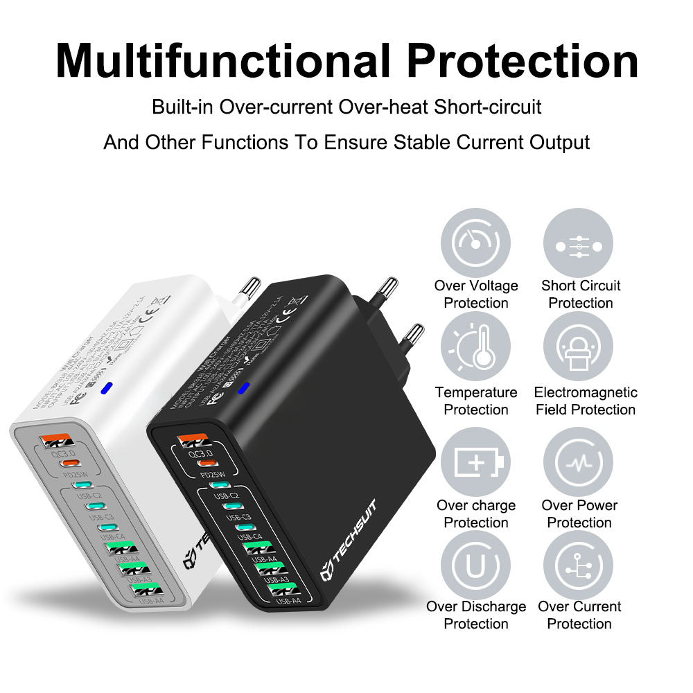 Techsuit CHPD224 Network Charger, 65W, 3.25A, 4 x USB-A - 4 x USB-C, White