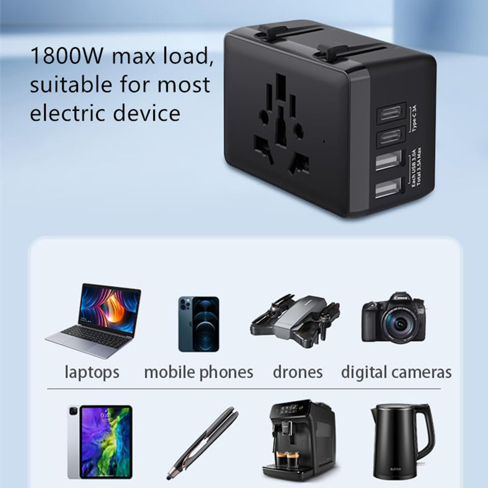 Techsuit HHt204A Travel Network Charger, 15W, 3A, 2 x USB-A - 2 x USB-C, Black