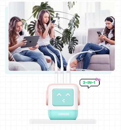Network Charger UGREEN CD361 Uno, 65W, 3.25A, 1 x USB-A - 2 x USB-C, Turquoise