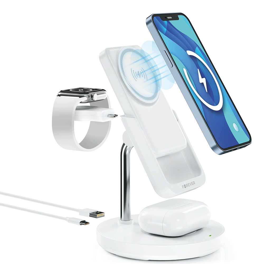 Forever MACS-100 5in1 Wireless Network Charger, 20W, 3A, 1 x USB-A, White